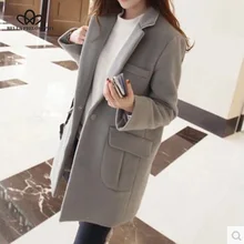 Белла философия зима корейский стиль длинное шерстяное пальто воротник сплошной карман повседневное отложной шерстяной свободный пальто