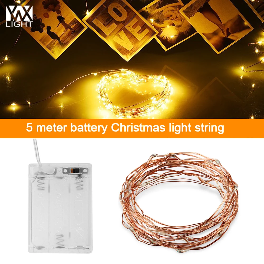 

YWXLight 5m 50LED Copper Wire String Light Waterproof Holiday lighting For Fairy Christmas Lights Tree Wedding Party Decoration