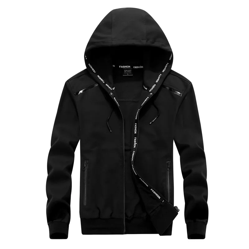 Icpans Black Hoodie Men Zipper Long Sleeve Solid Color Hooded Casual