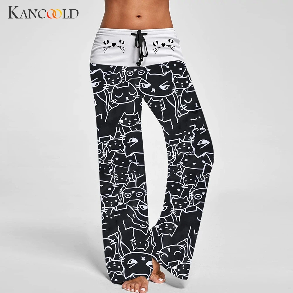  Женские повседневные штаны с принтом кота KANCOOLD, пляжные брюки с широкими штанинами, 2019jan14 