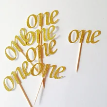 Золотой блеск один день рождения кекс топперы заказ номер свадьбы зубочистки Люкс Baby Shower Декорации для вечеринок