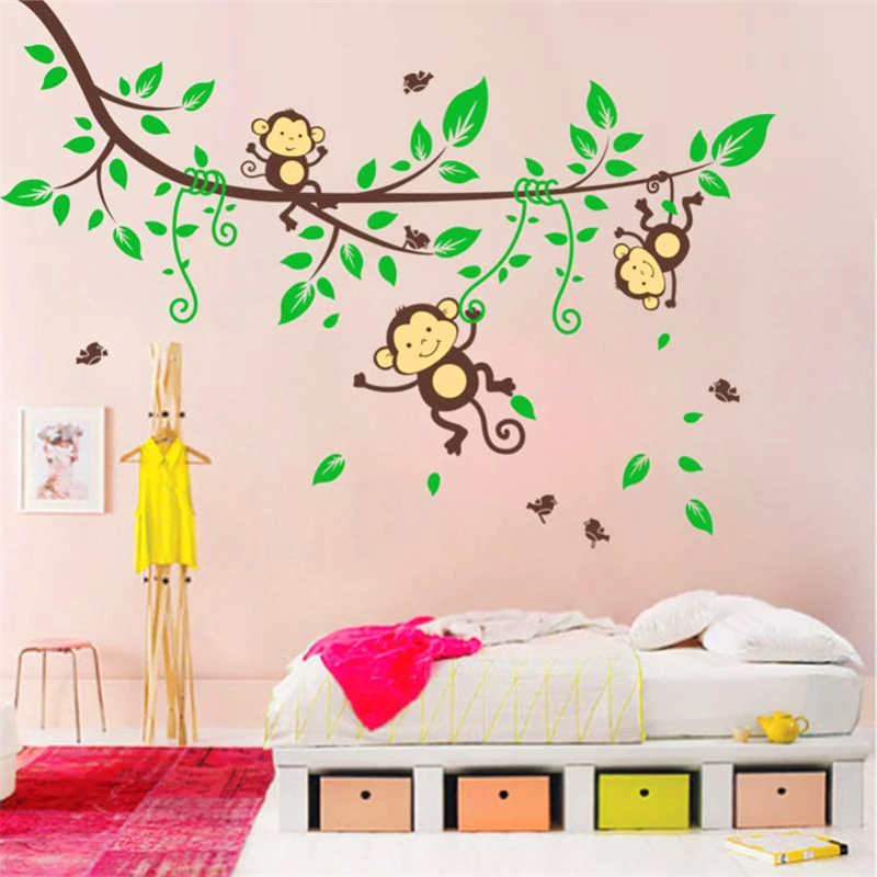 Us 224 30 Di Scontoadesivi Murali Giungla Scimmie Albero Della Parete Della Decalcomania Kid Nursery Bambino Decorazione Carta Da Parati Adesivo