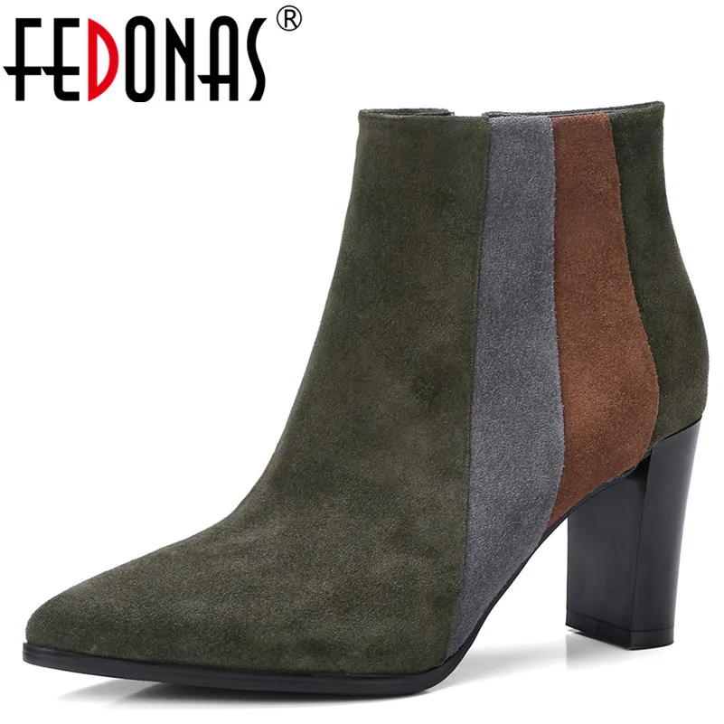 

FEDONAS 1New Arrival Women Ankle Boots Autumn Winter Warm Cow Suede High Heels Shoes Woman Pointed Toe Elegant Office Lady Pumps