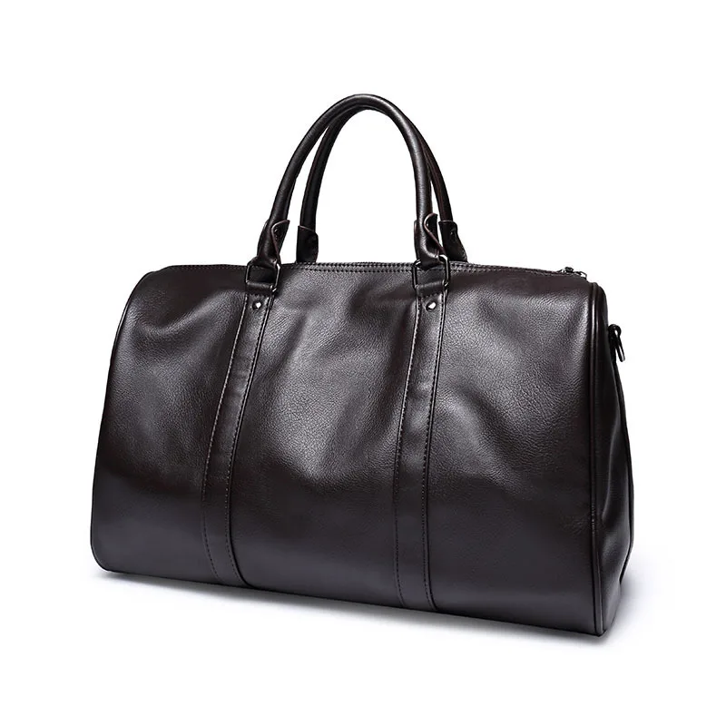 

XCZJ 2018 New Men Travel Duffle Bag PU Leather Men's Travel Bags Black Shoulder Handbag Round Bucket Shape Messenger Bag Tote