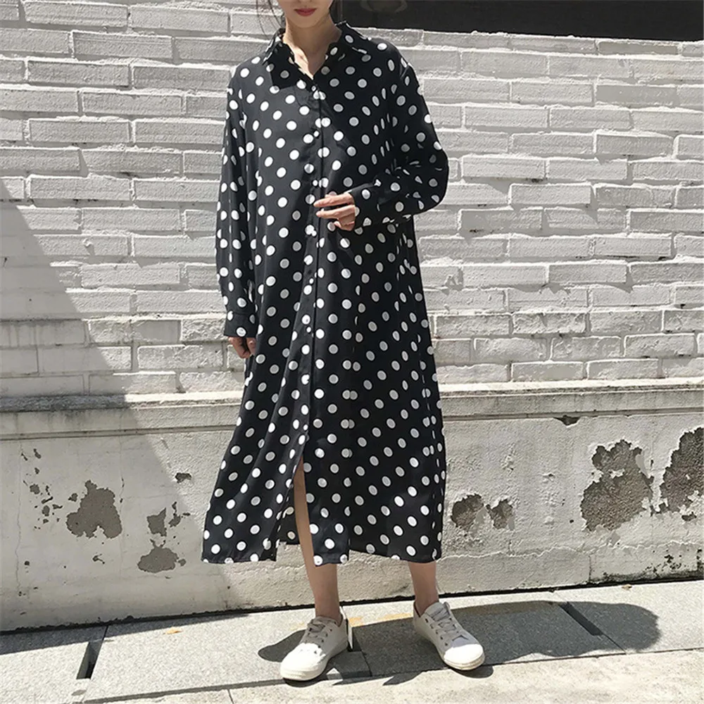 Autumn Vintage Polka Dot Dress Women 2018 Chiffon Casual Dress Ladies Tunic Preppy Party Vestidos Female Elegant Clothing (4)