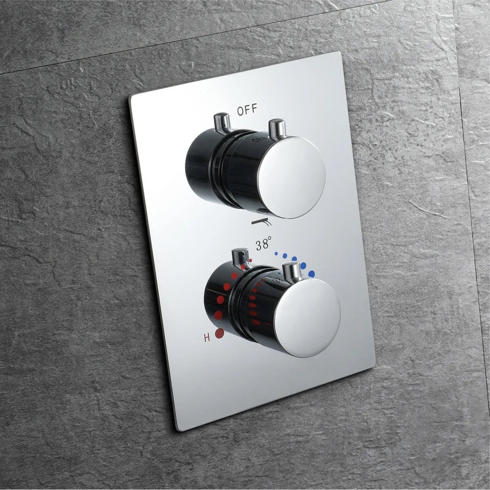 Wall Mounted Chrome/Black Shower Mixer Valve 3 Functions Thermostatic Chrome Bathroom Shower Faucet Dual Handles Valve