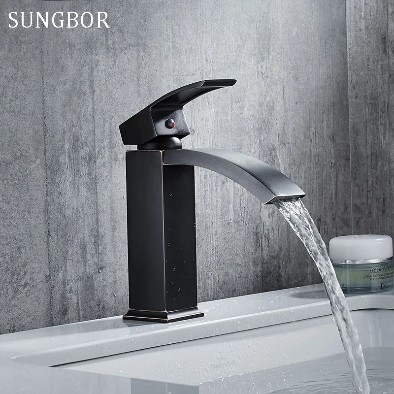 GAPPO Grifo Alto Para Lavabo De Baño, Grifería De Cascada Negra, Mezclador Blanco, Grifos De