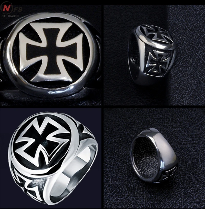NFS Men's Rocker Rock Biker Cross Ring Knights Templars Ring Men Stainless Steel Unique Jewelry Exquisite Men Biker Ring
