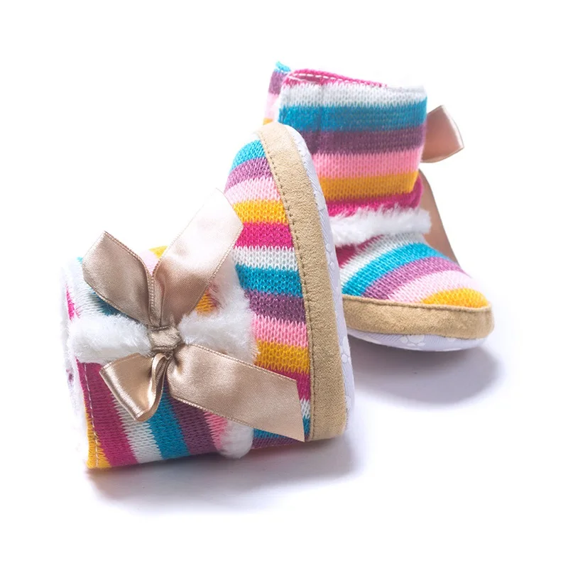 Baby Girls Boots Wool Winter Bebe Shoes Coral Fleece Baby First Walker Anti-Slip Rainbow 11-13CM