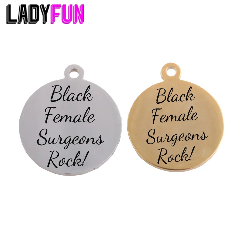 

Ladyfun Customizable Stainless Steel Charm Black Women Pendant Black Female Surgeons Rock Charms For DIY Jewelry Making