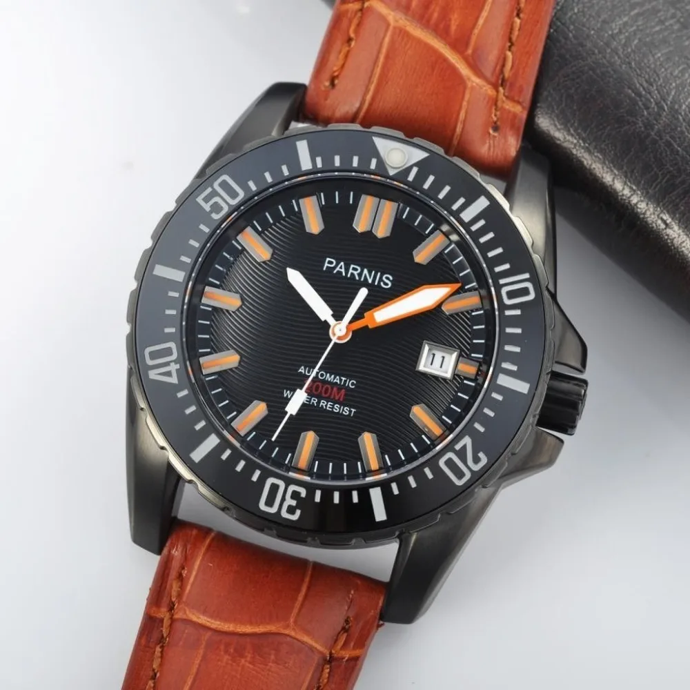 Parnis 44 мм вращающийся Безель автоматический Diver Мужские часы водонепроницаемые 200 м Металлические Мужские механические часы сапфировое стекло Мужские часы