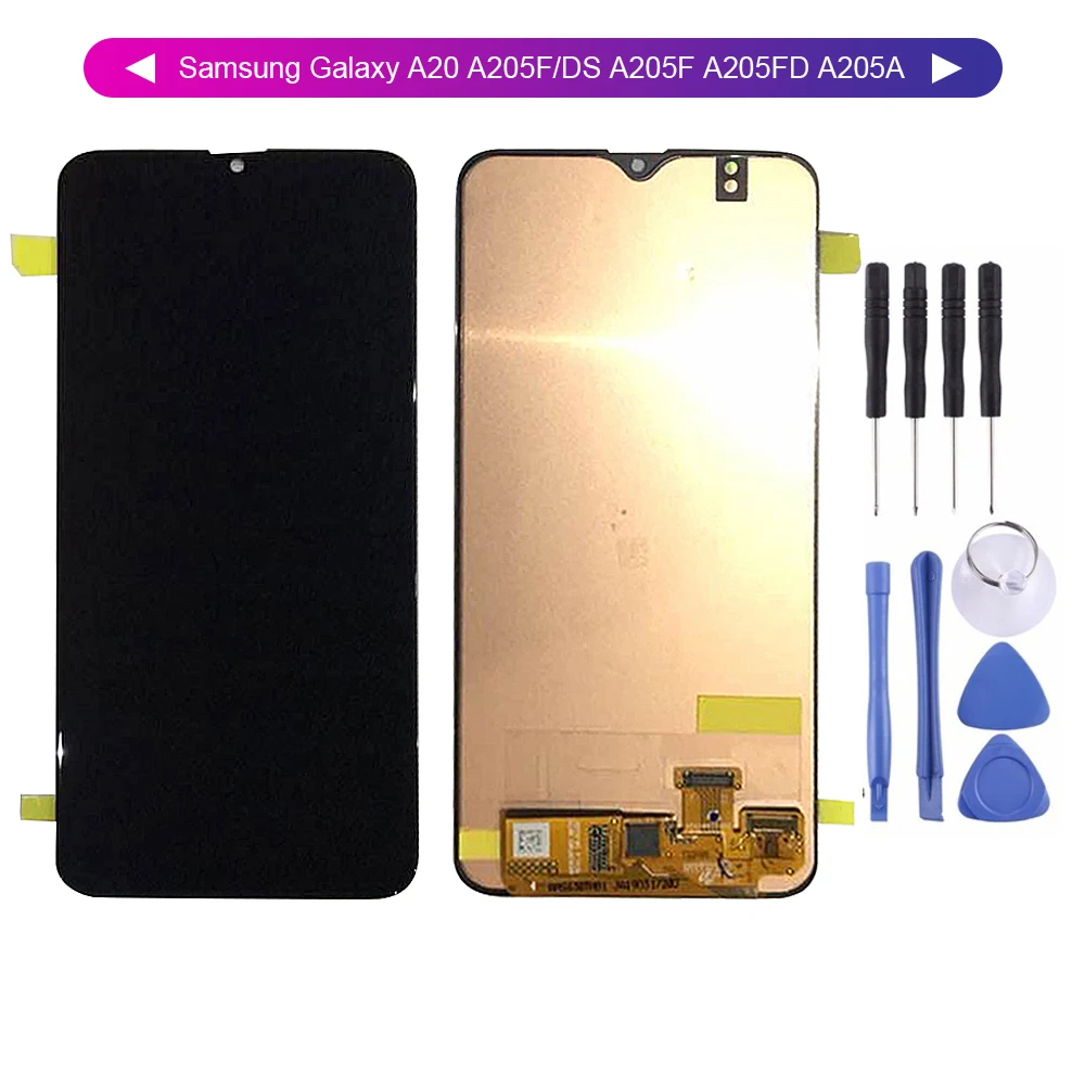 

AMOLED LCD For Samsung-Galaxy A20 A205F/DS A205F A205FD A205A Display Screen Digitizer Touch Panel Glass Sensor Assembly Part
