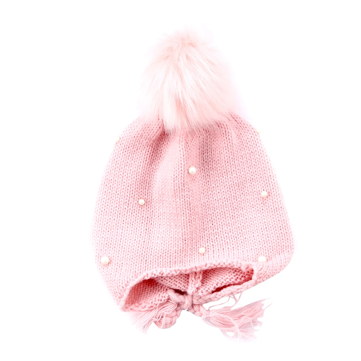 Зимние теплые детские шапки для новорожденных, милые меховые вязаные шапочки для маленьких мальчиков и девочек, шапочки с помпонами, теплые прекрасные шапки с ушками для младенцев - Цвет: Розовый
