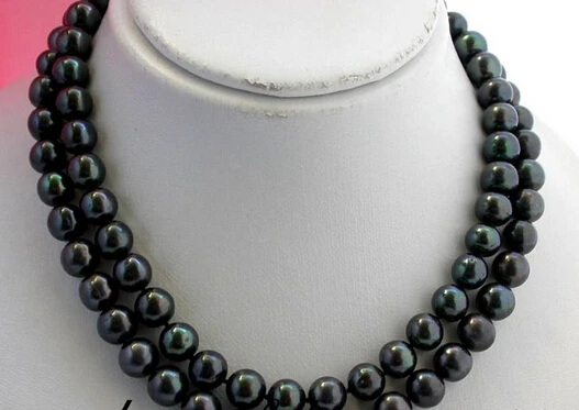 

huij 004409 33" 10-11mm round peacock black fw pearl necklace