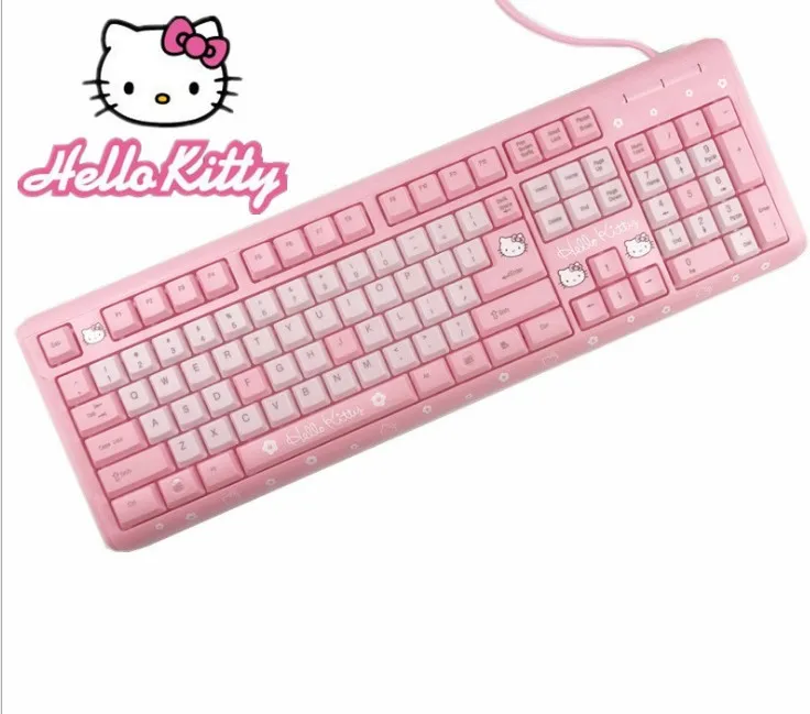 Продажа Розовая Hello Kitty HELLOKTCAT клавиатура USB Проводная Милая для девочек ультра тонкая компьютерная USB клавиатура для настольных девочек