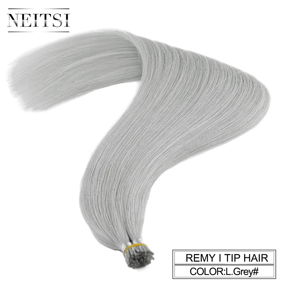 Neitsi, двойные нарисованные волосы Remy с I-Tip, человеческие волосы для наращивания, прямые кератиновые человеческие волосы для наращивания, 1,0 г/локон, 20 дюймов, 28 дюймов - Цвет: Light Grey