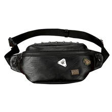 Череп заклепки значок поясная сумка мужская из искусственной кожи Повседневная дорожная поясная сумка черная Мужская набедренная сумка пакет хип хоп нагрудный карман для телефона