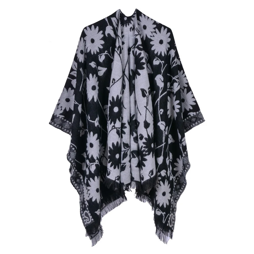 

2019 New Women's Outwear Cashmere Poncho Winter Scarf Women's Floral Long Ponchos Capes Female Fashion Scarves Vintage Blanket