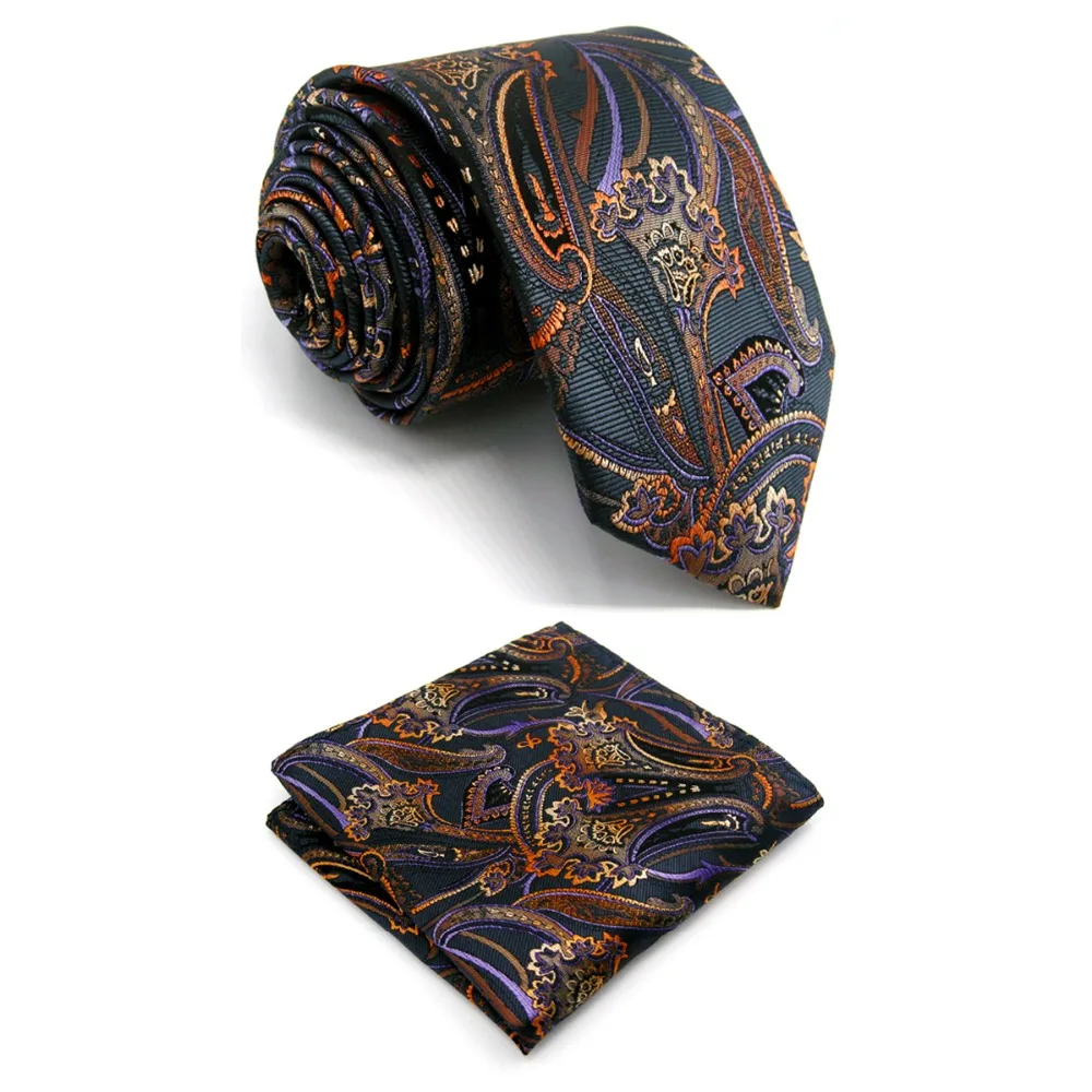 A8 Black Multicolor Floral Pattern Silk Mens Tie Set Extra Long 63