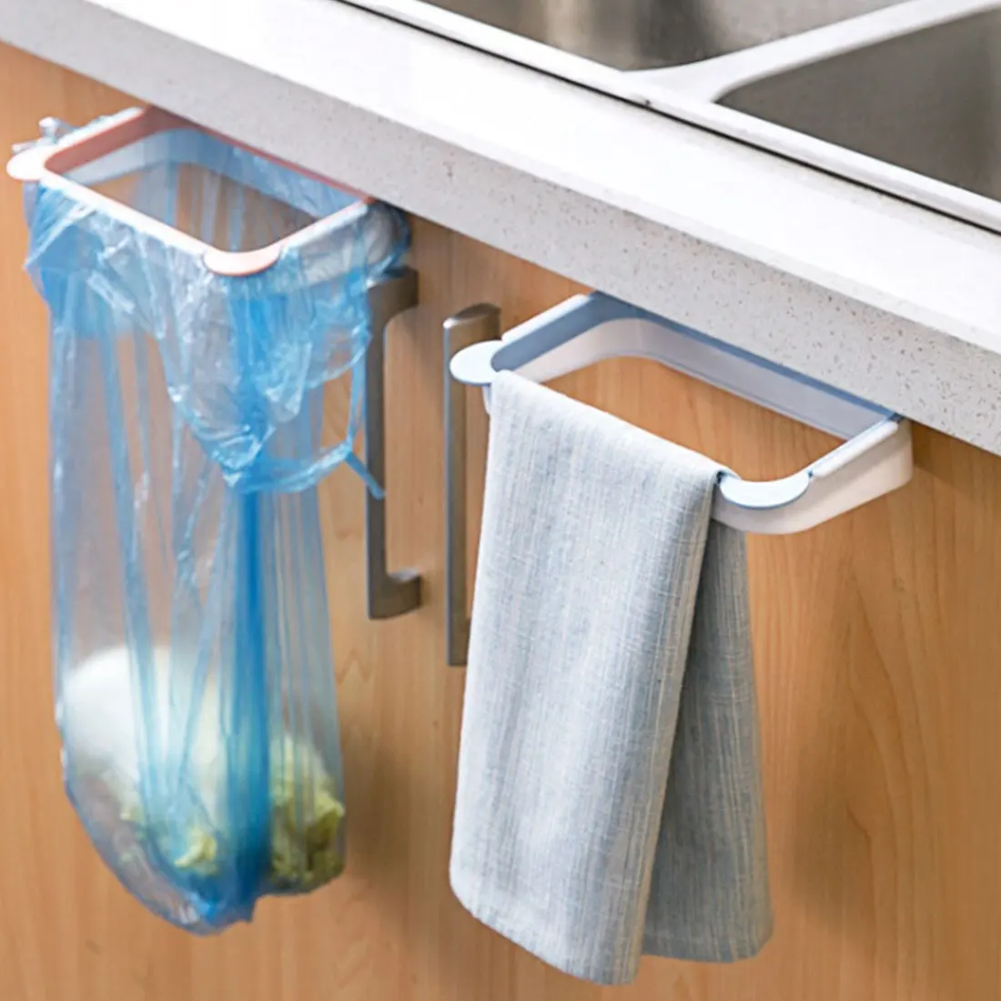 

1Pc Kitchen Cupboard Back Trash Bag Rack Cabinet Door Garbage Bag Trash Rack Storage Hanging Rubbish Bag Storage Trash Rack