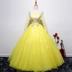 Новая модная с длинным рукавом бальное платье Quinceanera 2019 аппликация бисером Vestido кружево до платье для светской львицы для 15 anos