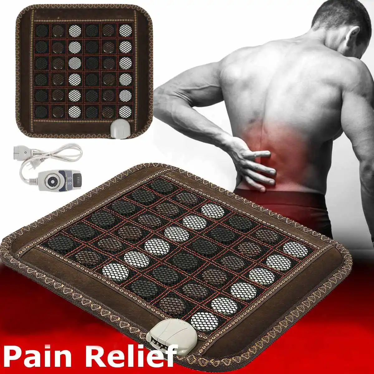 

Natural Jade Massage Heating Seat Cushion Mat Infrared Tourmaline Stone Relax Pain Therapy back Body Leg Muscle Office Household