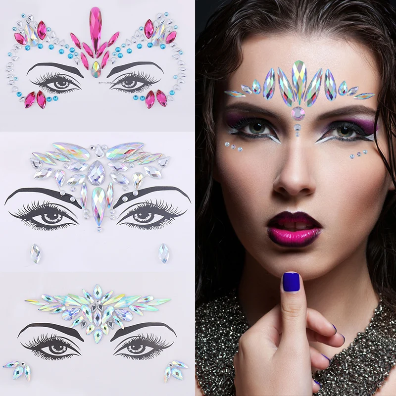 

Party Temporary Tattoo Decorative Body Jewelry Festival Gemstone Rhinestone Flash Tattoo Body Sticker Beauty Makeup Tools