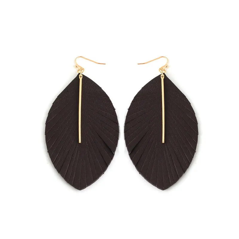 

DoreenBeads 2019 New Faux Leather Earrings Dark Coffee Leaf Pendant Trendy Accessories For Women Gift 90mm x 50mm, 1 Pair