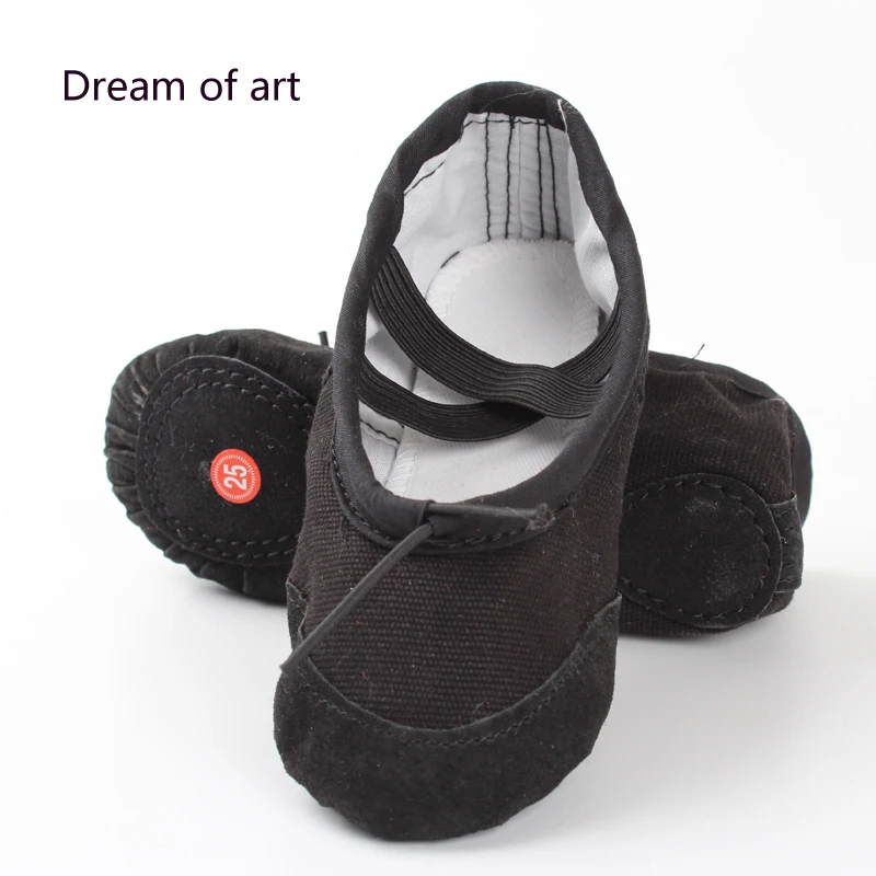 Boys Adults Cotton Canvas Split Sole Ballet Slippers Black
