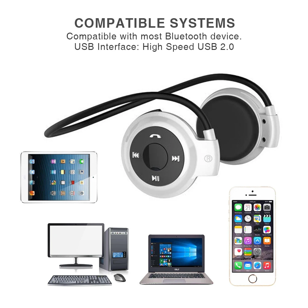 Vapeonly Mini 503 Bluetooth Stereo Headphones w/ Handsfree Earpiece Sweatproof Sports Headset Wireless Earphones Support TF Card