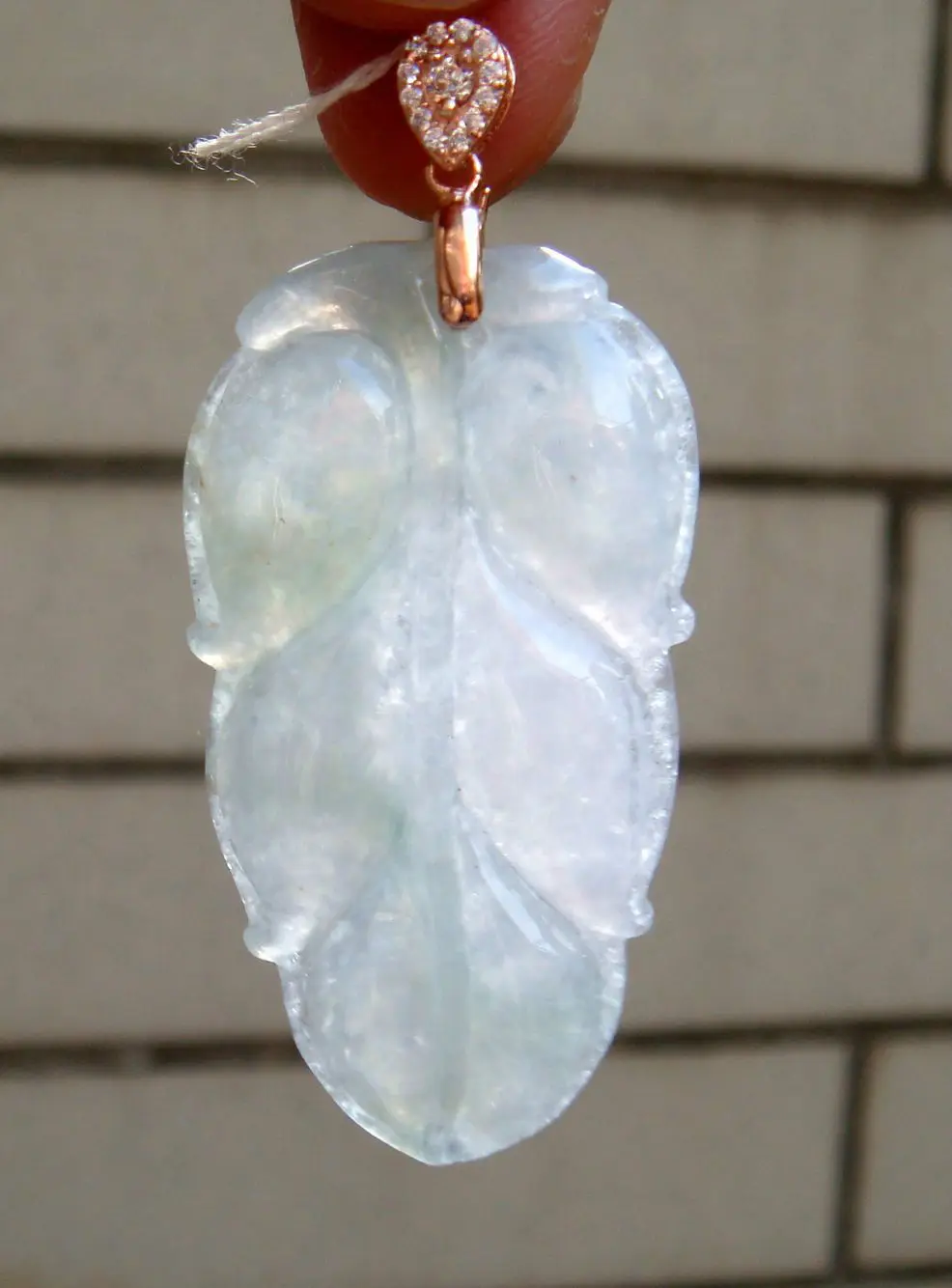 

HK Certified Icy Translucent Floral Jadeite Jade Leaf 925 Bail PendantGrade A