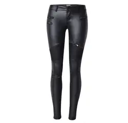 Новая мода имитация джинсовой тонкий леггинсы для женщин для 2019 черный мотоцикл уличная брюки девочек складки молни