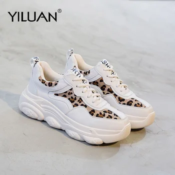 

Leather Sneakers Platform shoes Breathable Leopard women shoes basic 2020 Autumn White Casual Shoes woman small size 32 33 34