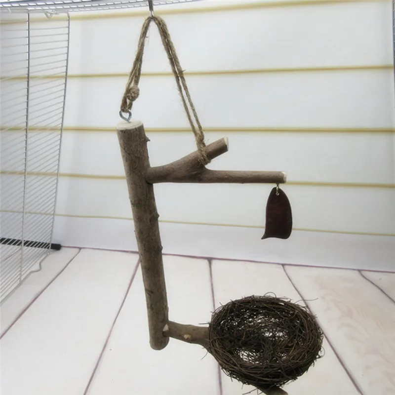 

High Quality Bird Supplies Parrot Toy Birdhouse Bird's Nest Standing Stick Natural Swing Rustic Style Toy Birds Parrot Nest