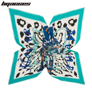 

[BQACCES] Fashion Leopard Print Twill Silk Square Scarves 130*130 cm Office Lady Headband Shawl Women Luxury Brand Bandana Hijab