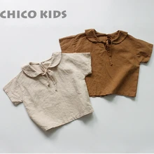 Детские топы с вырезом лодочкой для мальчиков и девочек, детские хлопковые топы двух цветов, Детские рубашки на весну-осень