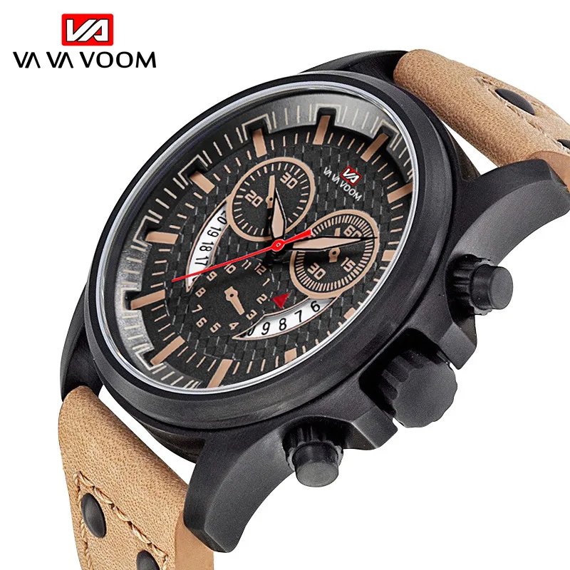 

Fashion Men's Military Wristwatch Outdoor Sports Watch Calendar Quartz Waterproof Leather Strap Watch Men relogio masculino 2019