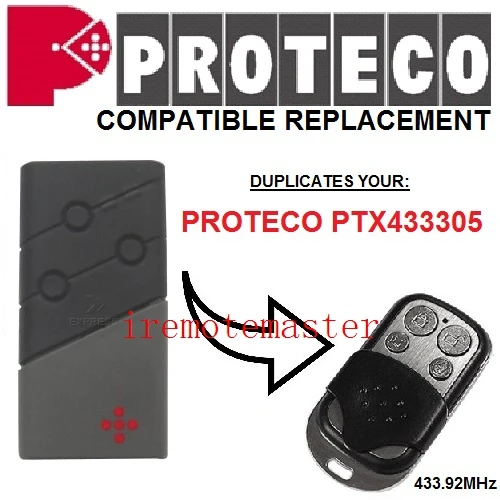 

PROTECO PTX433305 compatible replacement remote control 433MHZ