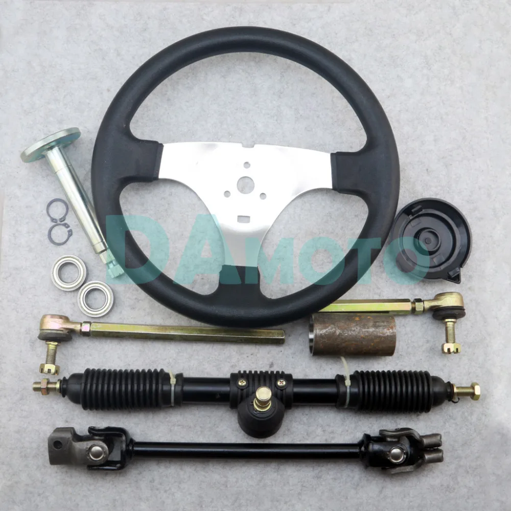 

300mm Steering wheel 420mm Full Steel Gear Rack 380mm U Joint Tie Rod Knuckle Assy For China 110cc Go Kart Buggy UTV Bike Parts