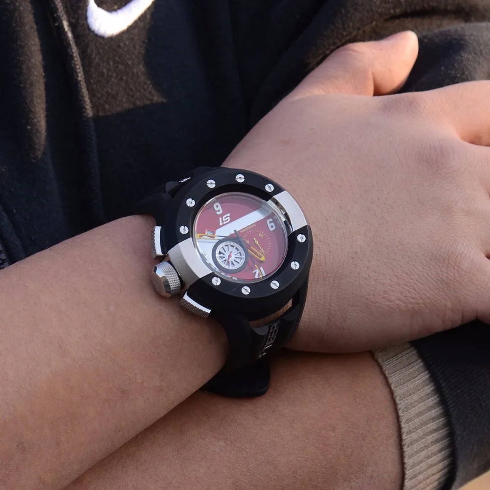 Reef Tiger/RT мужской хронограф и спортивные часы Красная приборная панель циферблат Кварцевые часы с датой сталь, резина секундомер часы RGA3027