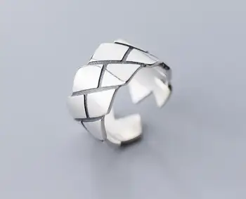

size3-size7.25 100% Authentic REAL.925 Sterling Silver Fine Jewelry rhombus Geometric Band Long Wider Ring Open GTLJ1516