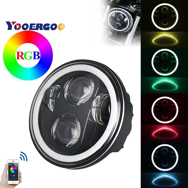 

DOT Approved 5.75 5-3/4 Inch Harley Motorcycle 40W LED Headlights RGB Halo DRL with Bluetooth APP Remote For Harley Davidson