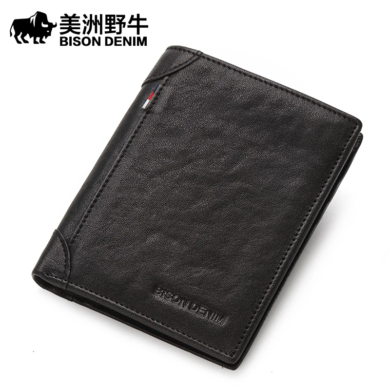 

2018 BISON DENIM High Quality Men Wallet Genuine Leather Cowhide Brand Credit Card Wallet Large Capacity Men's Wallet Free Ship