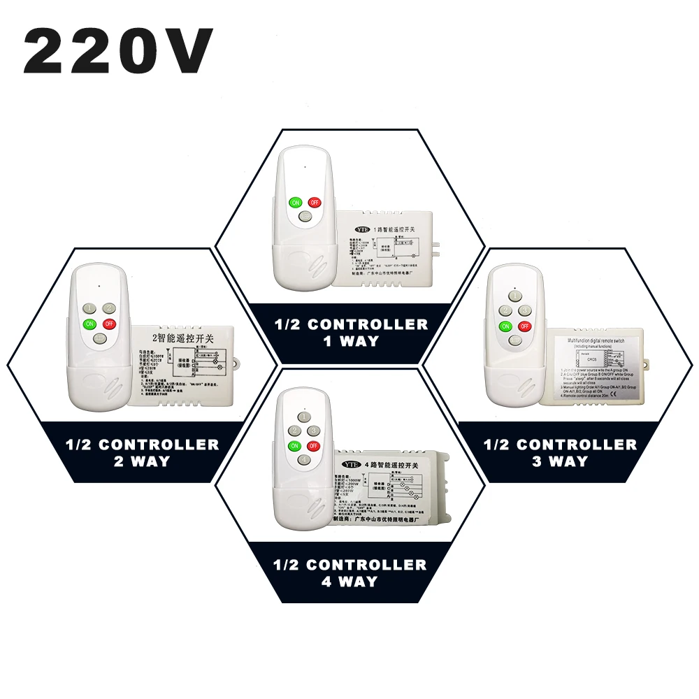 

AC 220V 4 Way 5 Sections ON/OFF Multifunction Intelligent Digital Lamps Wireless Remote Control Switch for Ceiling Crystal Lamp