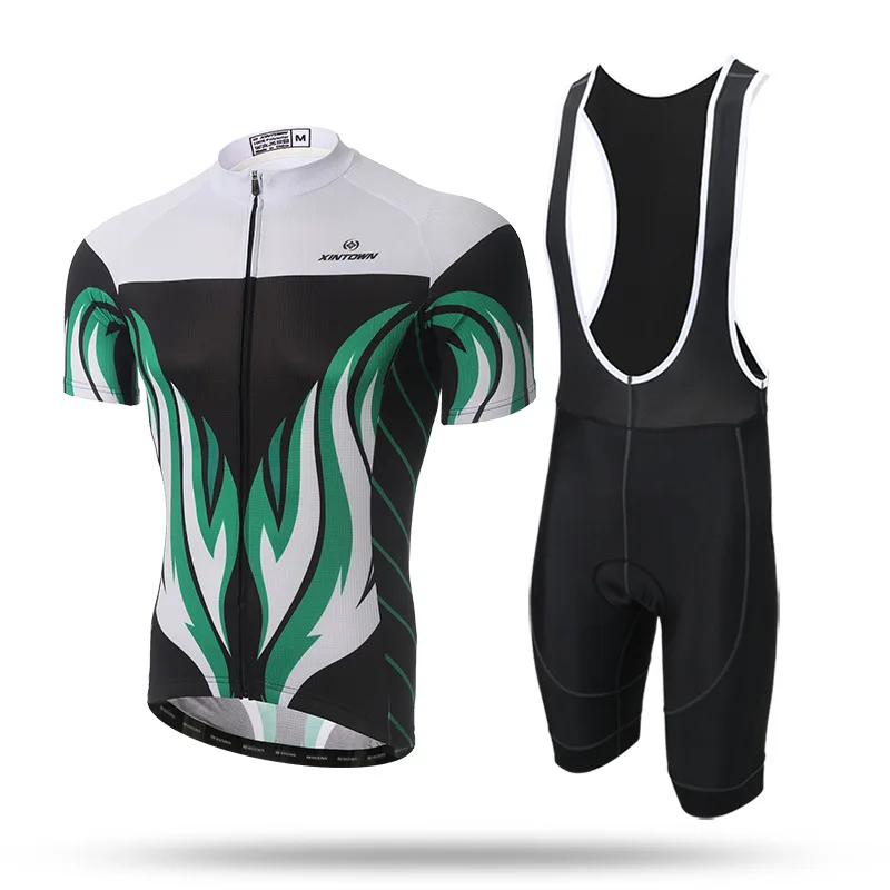 

New Men Summer Cycling Set Green Fire Short Sleeve Quick Dry Shirt Jersey GEL Pad Bib Shorts Road MTB Bike Bicycle Suit Ciclismo