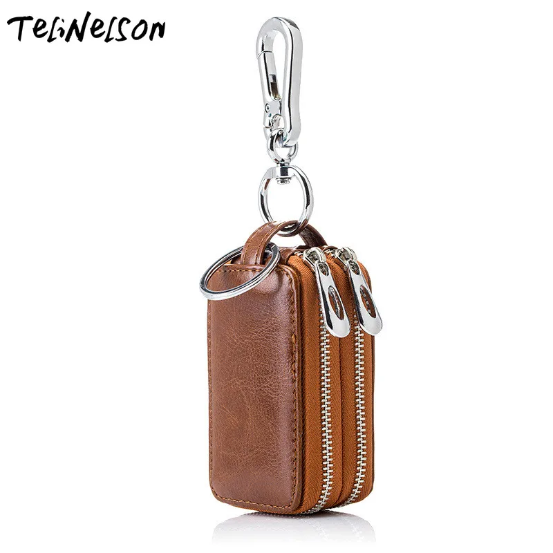 New Genuine Leather Designer Key Wallet Double Zipper Car Holder Keys Organizer Keychain Wallets ...