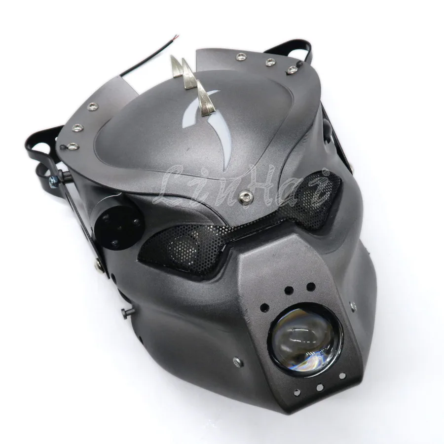 Black LED Skull Headlight Lamp With Mount Bracket For Honda Yamaha Suzuki Harley 