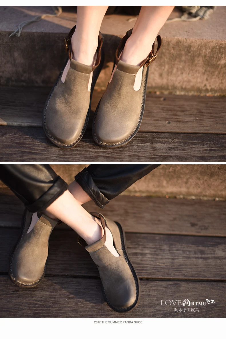 Artmu/Модная женская обувь с круглым носком; обувь из натуральной кожи; женские туфли на плоской подошве ручной работы Mary Jane; женская обувь с пряжкой и ремешком на щиколотке