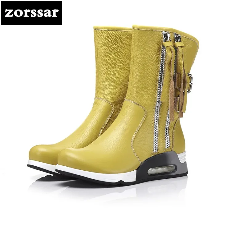Mode Neige Hiver Femmes {zorssar} Fur Mujer 40 Fur black Botas De En Véritable Mi mollet white Chaud Gland Fur Cuir Taille yellow Plat Peluche Black No Bottes Fur zwIwnEdq