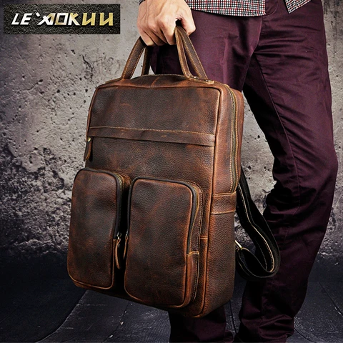 Homens de Couro de Alta Bolsa de Viagem Bolsa de Livro Design de Moda Qualidade da Escola Estudante Universitário Mochila Masculina Mochila Mochila 2107